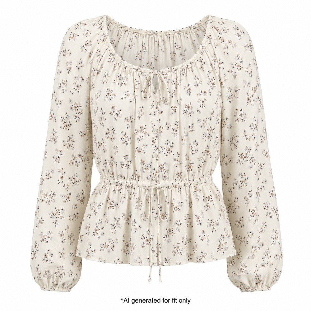 Melrose and Market Floral Square Neck Peplum Blouse Women S‎ Ivory Yellow